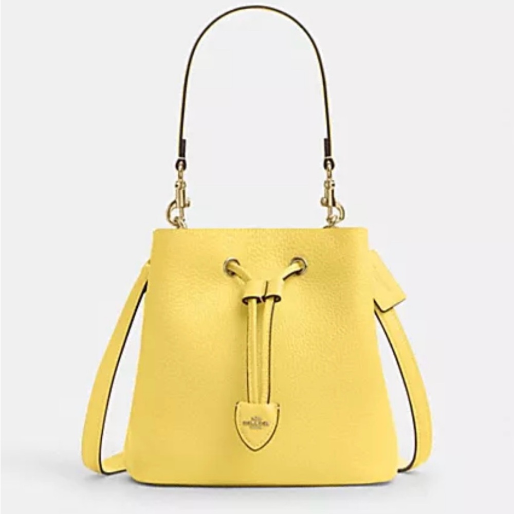NWT Coach Rowan Pebble Leather Bucket Bag or Crossbody Yellow/Gold